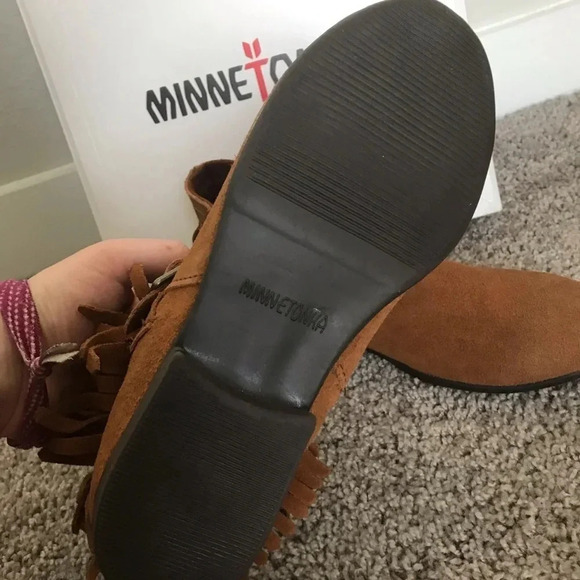 Minnetonka Rancho Brown Suede Fringe Ankle Booties - Picture 3 of 7